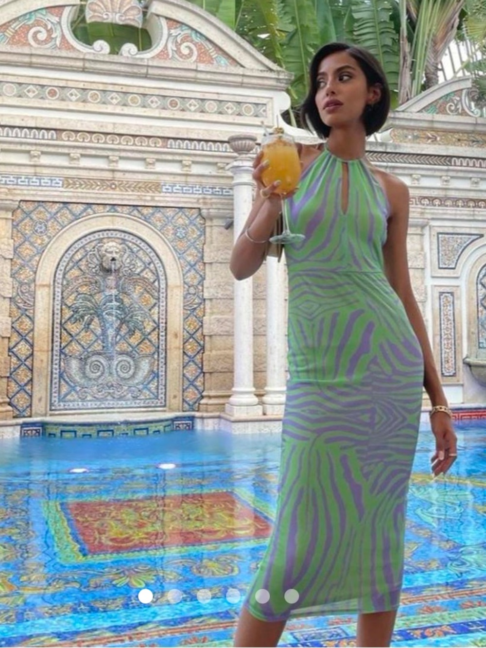AFRM lavender & lime zebra print halter midi dress